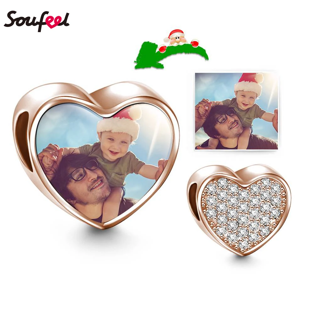 

SOUFEEL 925 Sliver Photo Charm with Rhinestone Personalized Baby Photo Dog Photo Lovers Photo Charms