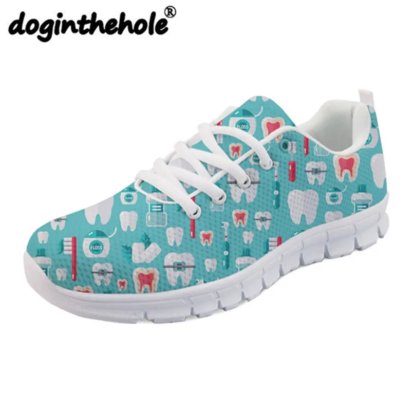 doginthehole Women Sneakers Walking Shoes Cute Teeth Dentist Printing