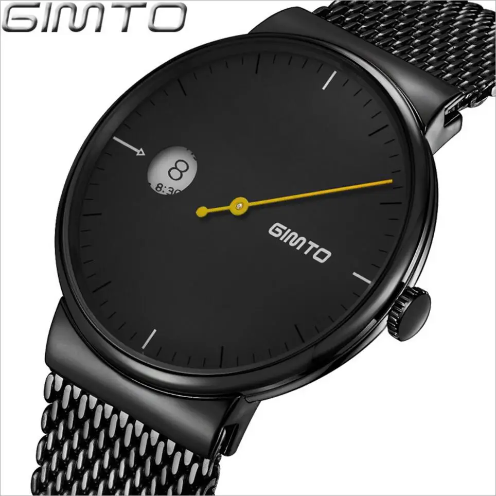 

GIMTO Brand Creative Men Watch Ultra Thin Luxury Steel Quartz Wristwatch Calendar Male Clock Female Sport Watches Relogio Montre