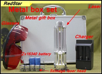 

[RedStar]RedStar YX-017 High laser pointer laser pen burn match solder metal box set include 2x16340 battery & charger 5 caps