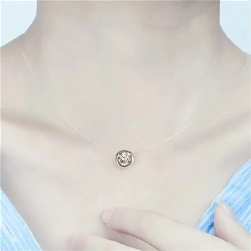 

M MISM Trendy Transparent Fishing Line Women Necklace Round Crystal Shining Star Zircon Necklaces Ketting Collier Femme Kolczyki