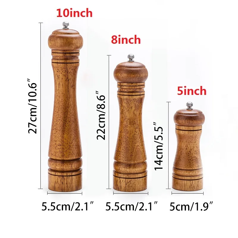 

1pc Pepper Grinder 5 8 10inch Manual Wooden Cruet Pepper Mill Condiment Kitchen Gadgets Tool Oak Grinder Spice Milling Machine