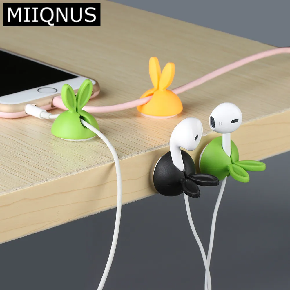 

Color Random!! 4PC Rabbit Cable Drop Clip Desk Tidy Organiser Wire Lead USB Charger Holder Accessories High Quality New Arrival