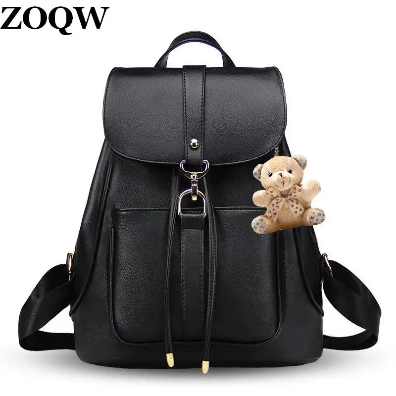 2018 Fashion Teenege Girls School Bags Youth Solid Black Backpacks Women PU Hot Backpack Woman Travel Shopping Work Bag WUJ0130