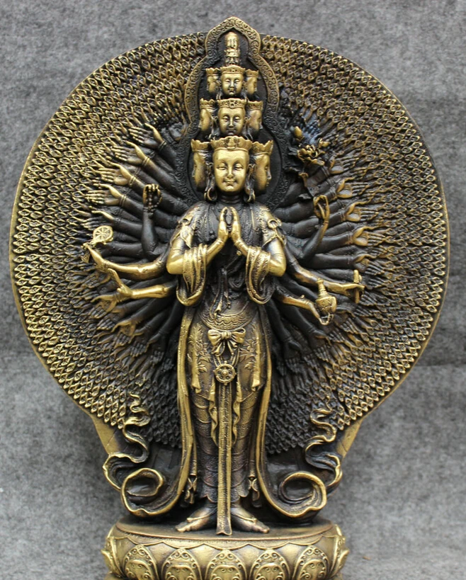 

USPS to USA S1507 12" Tibet Pure Bronze Buddhist 1000 Arms Avalokitesvara Kwan-Yin Buddha Statue (B0328)
