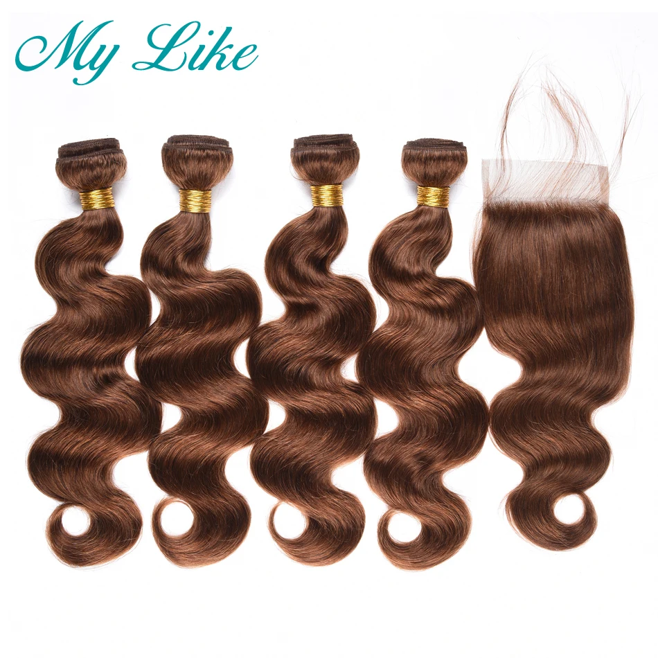 My Like Peruvian Hair Bundles with Closure Color #4 Light Brown Non-remy Human Hair Extension Body Wave Bundles with Closure My Like Peruvian Hair Bundles with Closure Color #4 Light Brown Non-remy Human Hair Extension Body Wave Bundles with Closure