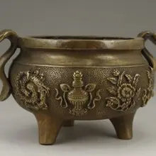 Изысканный китайский старые Медь дракон ручной работы цветок Ладан горелки