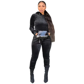 

Women's Fashion Sequins Hooded Sweater Trousers Two-piece Casual Suit