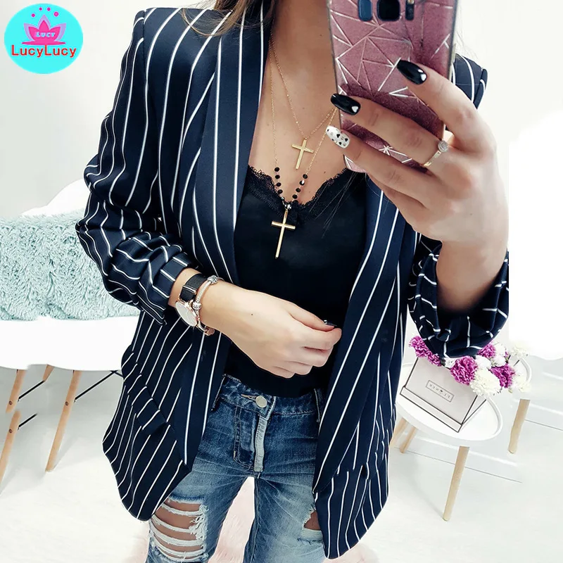 

Spring and Summer Leisure Fashion Small Suit Long Sleeve Stripe Women's Jacket in Europe and America in 2019