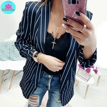 Spring and Summer Leisure Fashion Small Suit Long Sleeve Stripe Women's Jacket in Europe and America in 2019