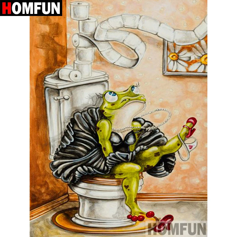 

HOMFUN 5D DIY Diamond Painting Full Square/Round Drill "Toilet frog" 3D Embroidery Cross Stitch gift Home Decor A00352