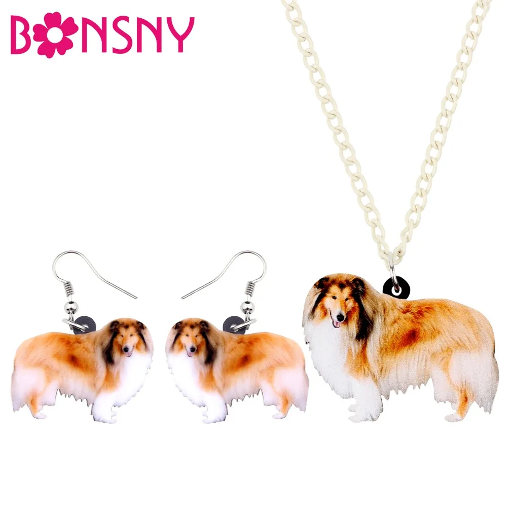 Bonsny акриловые украшения Happy Collie Sheltie Shepherd серьги с собаками ожерелье ошейник