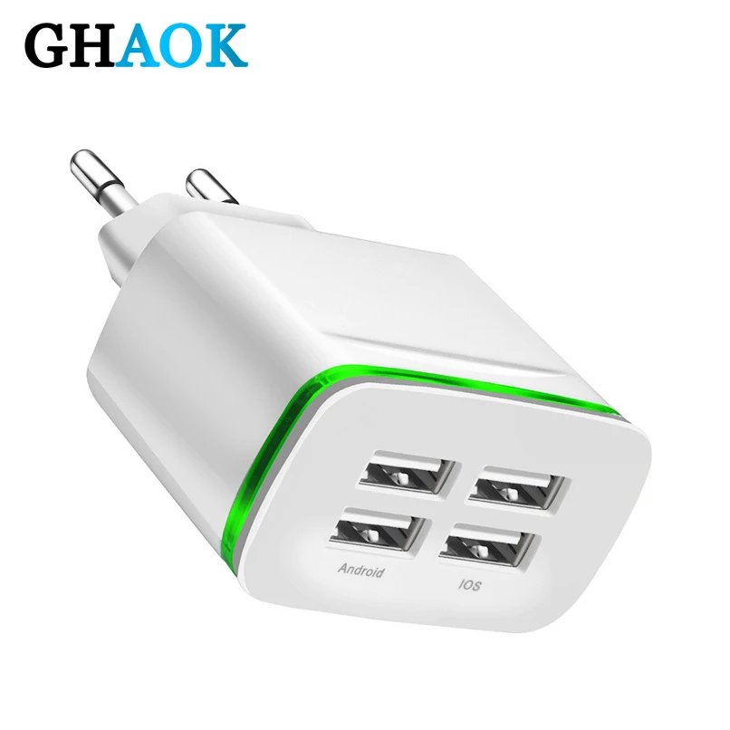 

GHAOK USB Charger for iPhone Samsung Android 5V 4A 4-Ports Mobile Phone Universal Fast Charge LED Light Wall Adapter