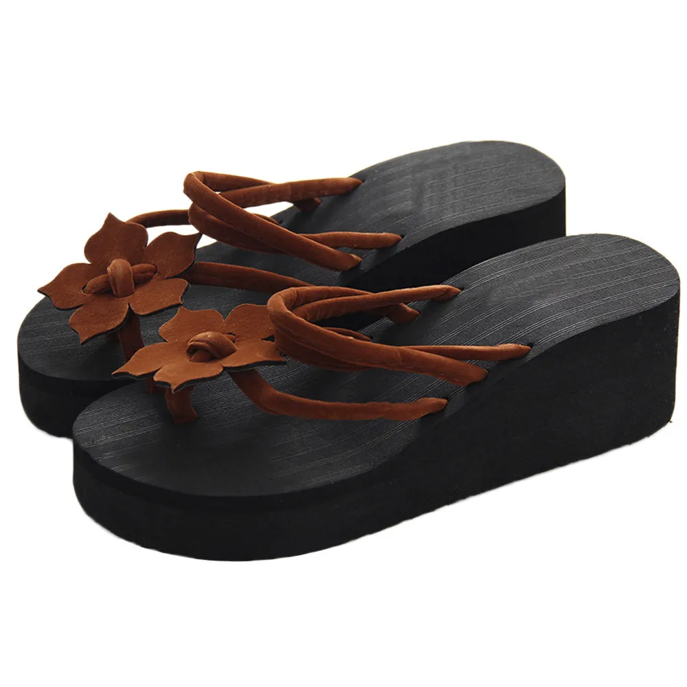 

Women's Leisure Flower Non-slip Platform Shoes Wedges High Heels Slippers Indoor & Outdoor Flip-flops Beach Slipper