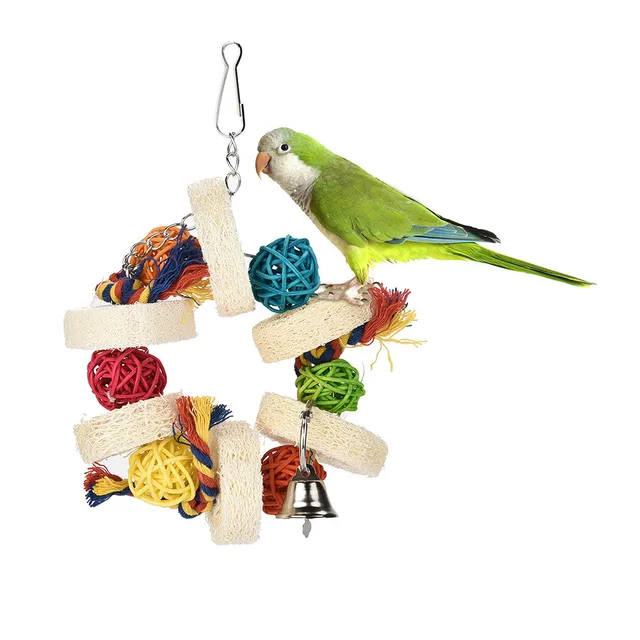 Parrot Toy Birds Hanging Toy Biting Chewing Loofah Sponge papegaaien