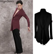 Мужская рубашка для латинских танцев с v-образным вырезом и длинным рукавом, национальный стандарт