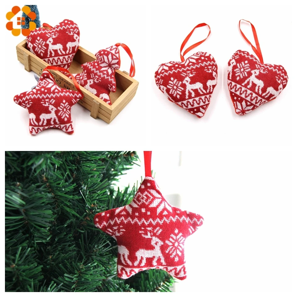 

1PC Red Heart&Star&Tree Cloth Ornaments Christmas Pendant Ornaments For Xmas Tree Decorations Kids Gift Christmas Party Supplies