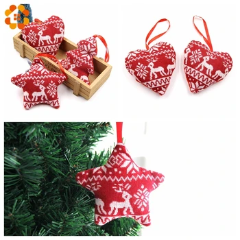 

1PC Red Heart&Star&Tree Cloth Ornaments Christmas Pendant Ornaments For Xmas Tree Decorations Kids Gift Christmas Party Supplies