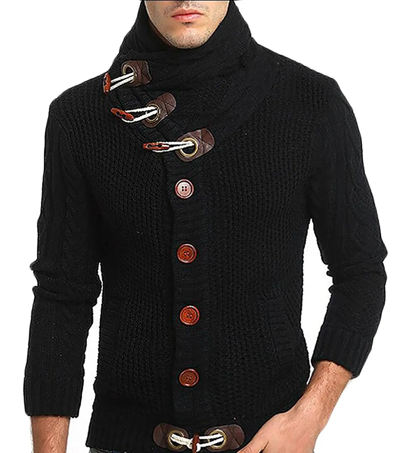 Men's Fashion Buttons Front Cable Knit Cardigan Sweaters Jackets Coat