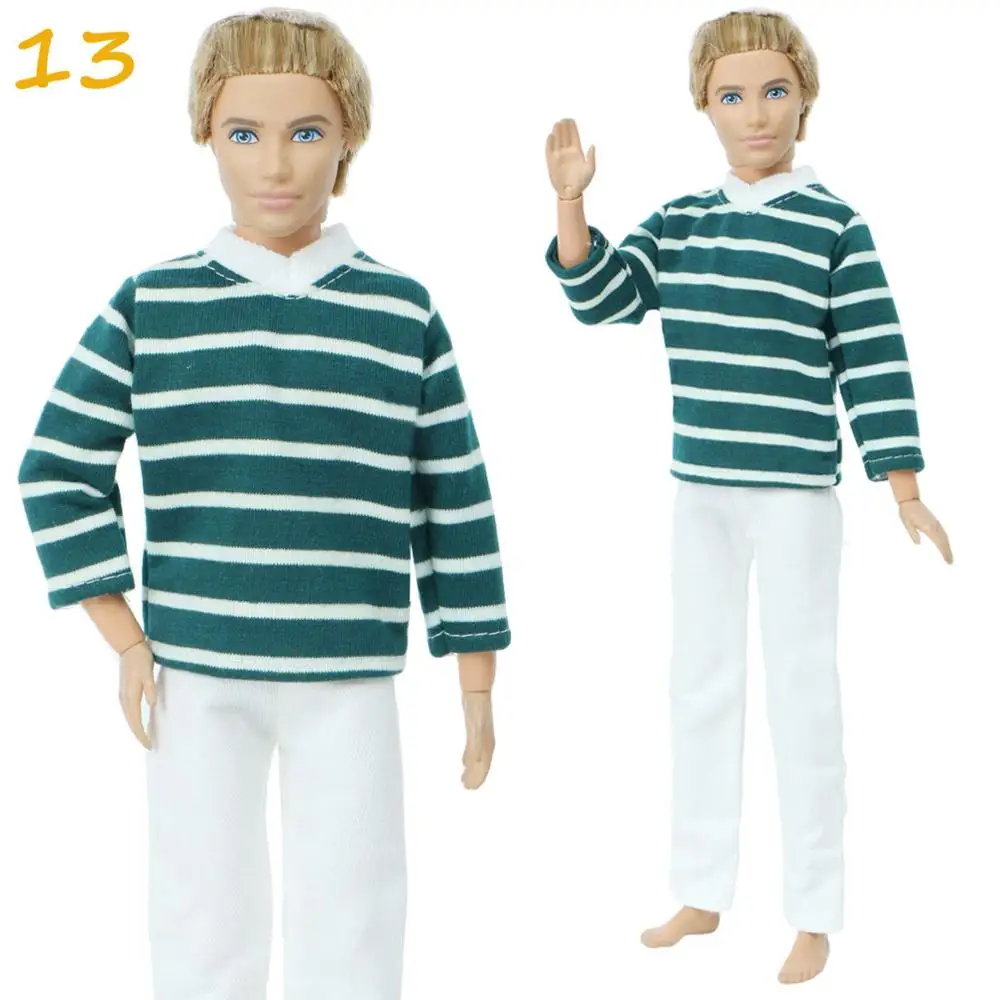 1 комплект, модная мужская одежда, полосатая клетчатая рубашка, брюки, смокинг, праздничная одежда, аксессуары для куклы Барби, Кен, детская игрушка - Цвет: 13