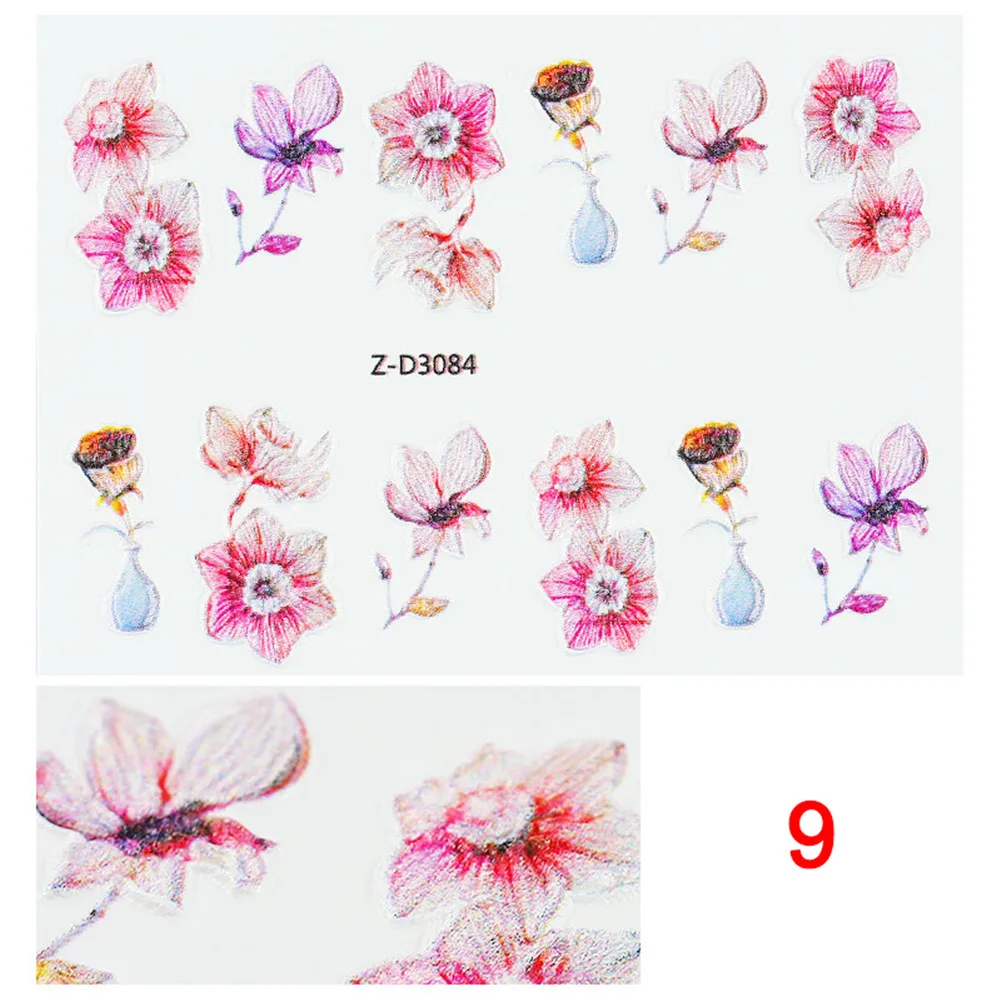 5D тиснением с водяным знаком горлышко в форме наклейки на ногти цветок Декоративные наклейки для маникюра Накладные ногти Стикеры MH88 - Цвет: as picture