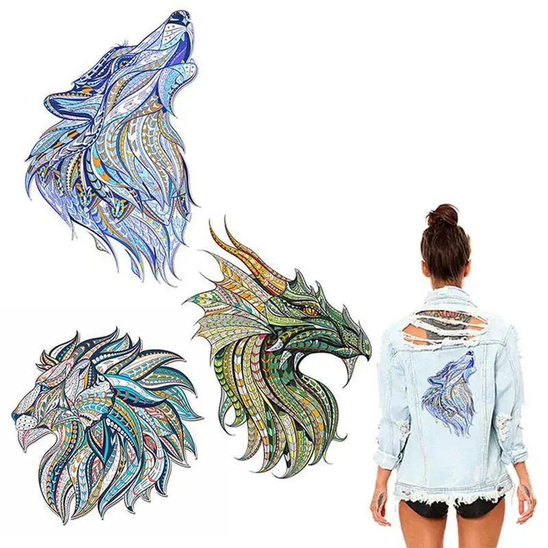 

New Iron-on Pathes Dragon Tiger Wolf Pattern Patches Stickers For Clothes Decor Diy Heat Transfers Patches Applique LQA7030