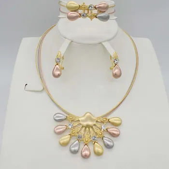 

New Jewelry Sets For Women African Beads Jewelry Set Party Accessories Necklace Earrings Set dubai gold jewelry fashion bracelet