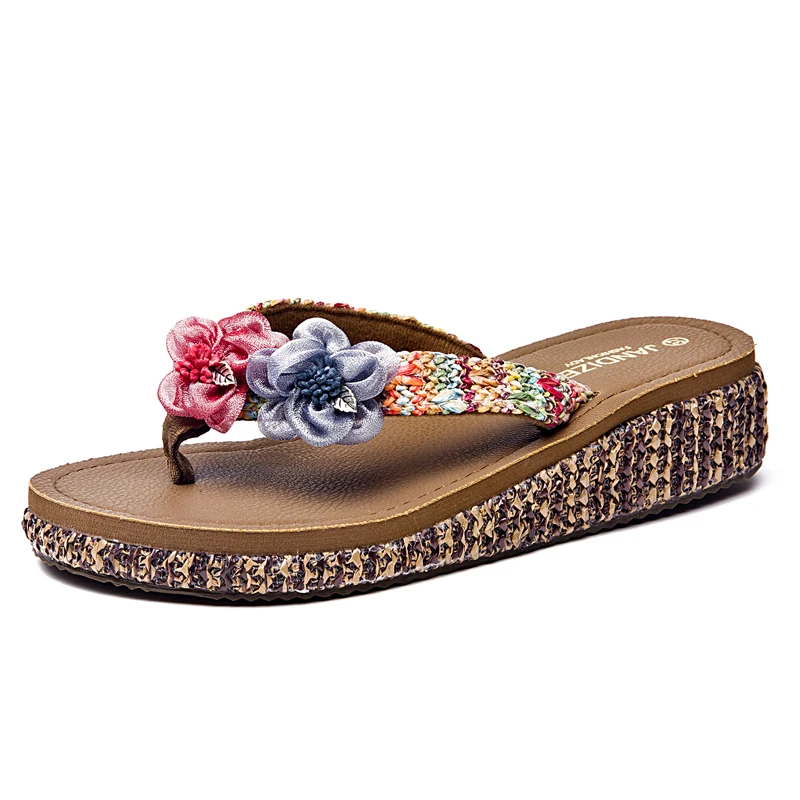 

Women Beach Slippers Slip-resistant With Flowers Women Beach Shoes Slippers Summer Women Thick-soled Sandals Flip-flops Shoes