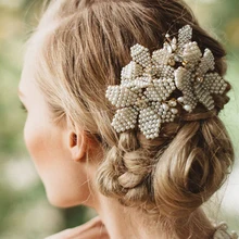 TUANMING роскошные золотые аксессуары для волос ручной работы груша Для женщин гребень для волос кристалл заколка для волос головное Украшение свадебное Свадебные украшения для волос для выпускного