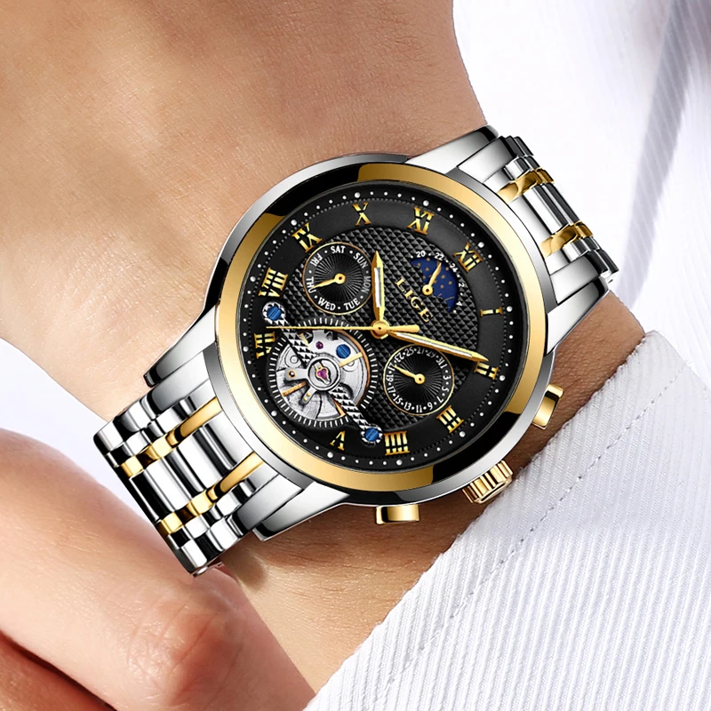 LIGE Mens Watches Top Brand Luxury Automatic Mechanical Watch Men Full Steel Business Waterproof Sport Watches Relogio Masculino LIGE Mens Watches Top Brand Luxury Automatic Mechanical Watch Men Full Steel Business Waterproof Sport Watches Relogio Masculino