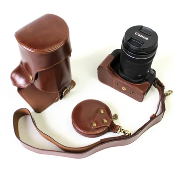 

High Quality New Luxury Pu Leather DSLR Camera Case Bag For Canon 77D 800D Camera Cover Pouch With Strap Open Battery