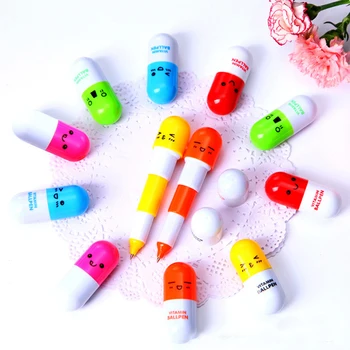 

8 pcs/lot Lovely Kawaii Capsule Ballpoint Pen Cute Novelty Plastic Vitamin Pill Ballpen for Kids Gift School Stationery Supplies