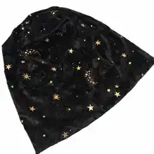 B188011 Эластичный Модные бархатные с золотой звезды и луна шапочка, удобные мягкие шлем hat