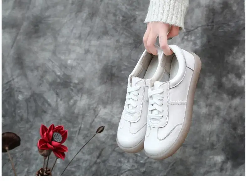 Fashion Casual Genuine Leather Shoes Woman White Sneakers Flat Platform Shoes Women Non-slip loafers Tenis Zapatos Mujer c535g