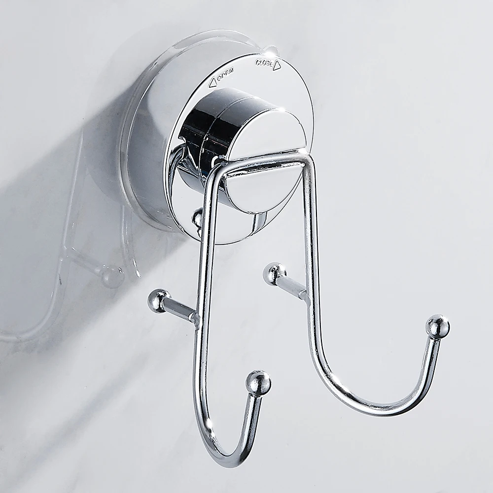 Double Hook Strong Vacuum Suction Cup Hanger Silver Bathroom Accessories