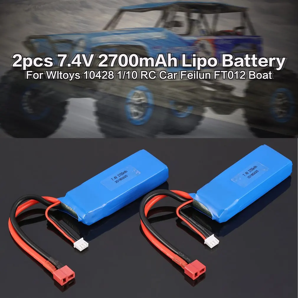 

2pcs 7.4V 2700mAh 20C 2S Lipo Battery with T Plug For Wltoys 10428-A 10428-B 10428-B2 10428 1/10 RC Crawler Car Feilun FT012