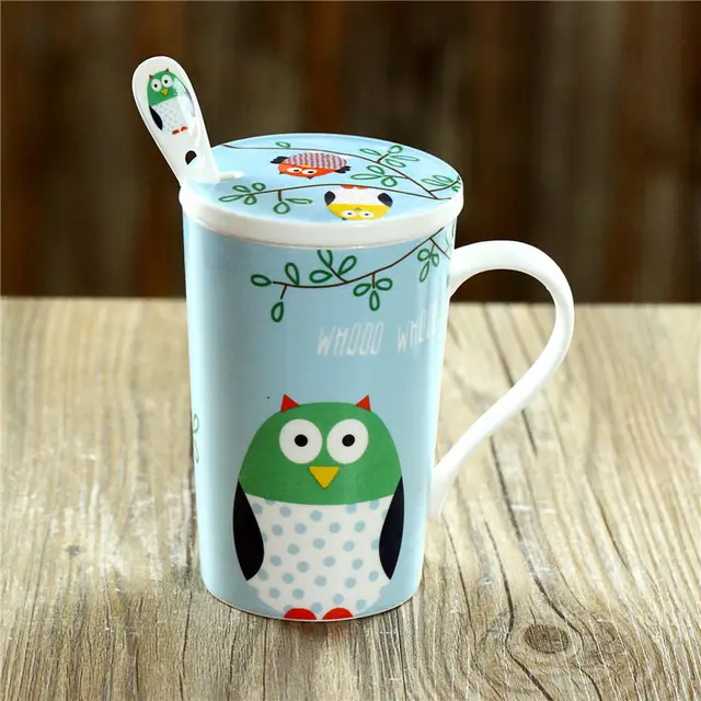 Free Shipping Night Owl Tall Ceramic Coffee Mug With Lid And Spoon 4 Free Shipping Night Owl Tall Ceramic Coffee Mug With Lid And Spoon 4 Colors Optional Cute