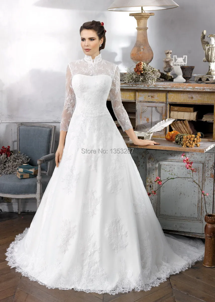 Classic High Collar Wedding Dress