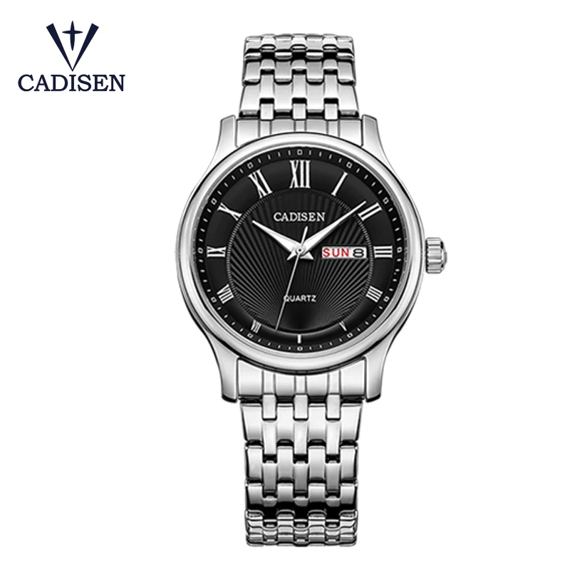 C6128 CADISEN Роскошные бизнес мужские часы из нержавеющей стали Кварцевые часы мужские классические водонепроницаемые часы - Цвет: black wristwatch