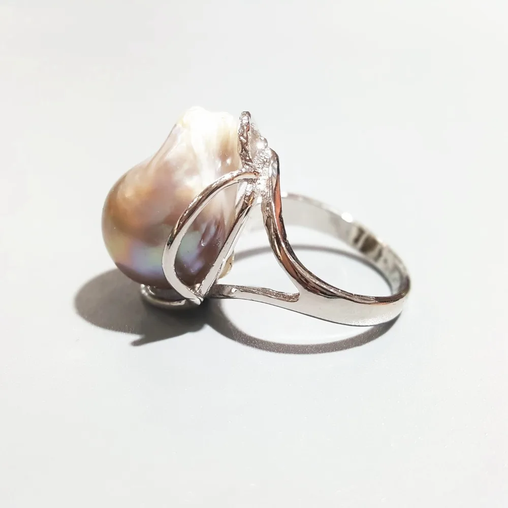 LiiJi уникальный настоящий белый/розовый фиолетовый барочный жемчуг 925 серебро регулируемое кольцо