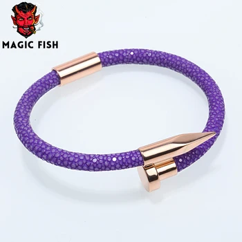 

Magic Fish purple Bracelet rose gold nail luxurious charm men and women handmade Genuine Leather bangle jewelry pendientes lol