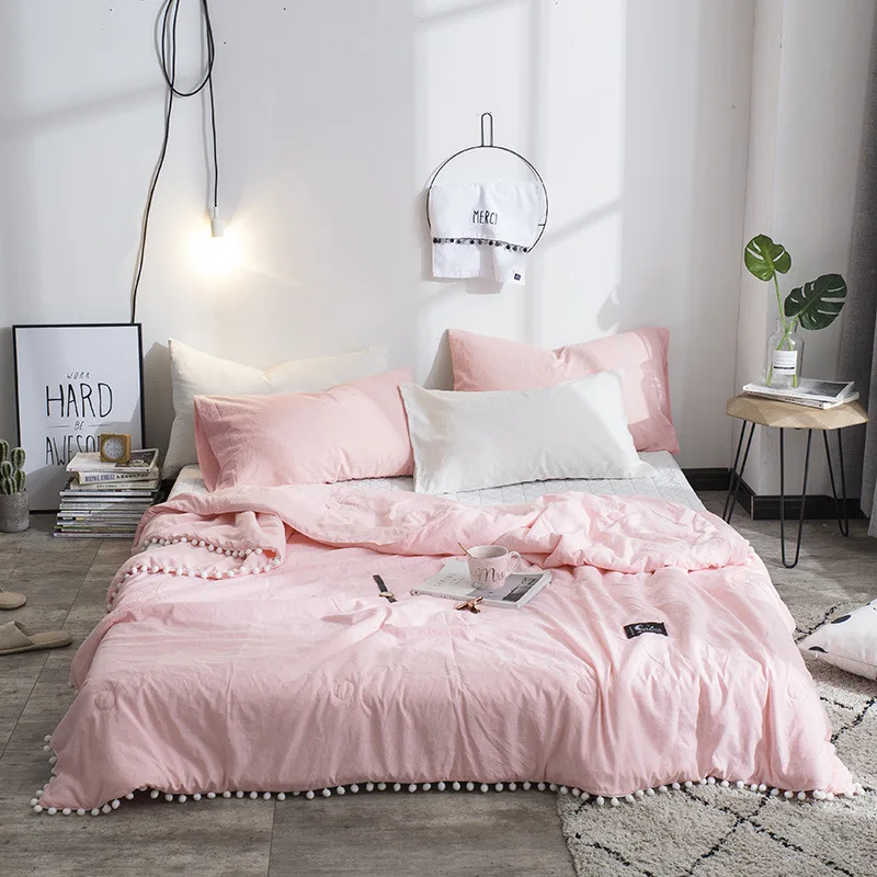Летнее стеганое одеяло s свежее розовое лоскутное стеганое одеяло с маленькими шариками 1 шт. мягкое покрывало однотонное покрывало пасторальное постельное белье