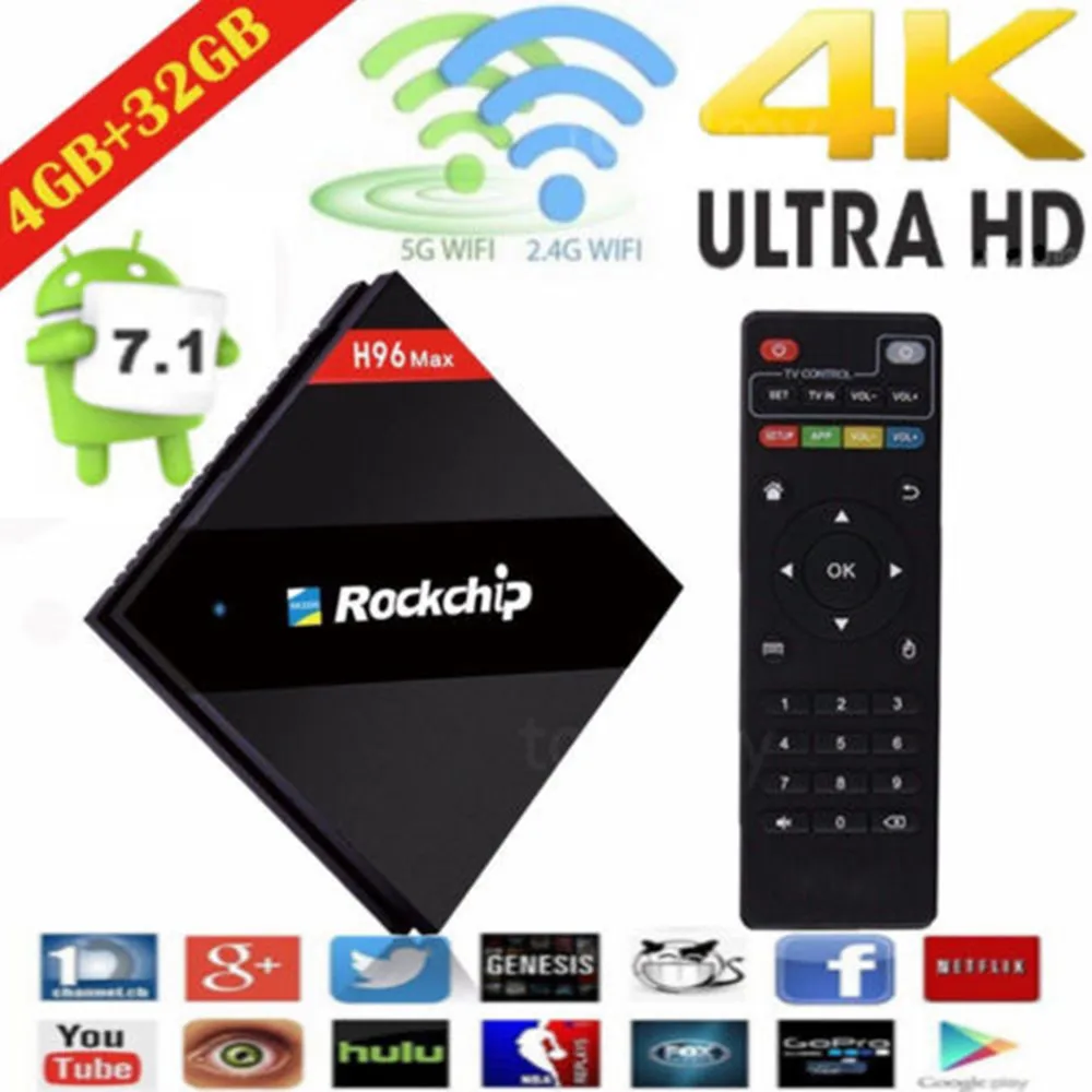 

H96 Max Tv Box RK3399 Six-core 4G/32G Android 7.1 Smart Tv Box 2.4G/5G Wifi Type-C Set Top Box Free Shipping