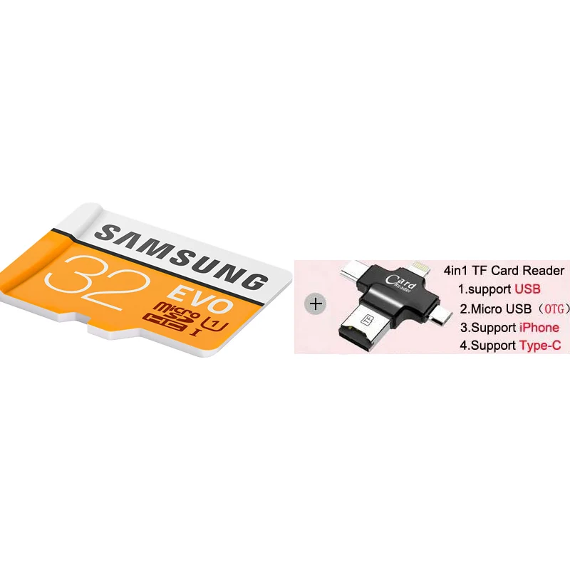 Карта памяти SAMSUNG Micro SD Card 128GB 64gb 32gb 256g 100Mb/s Class10 U3 SDHC SDXC Microsd Memory Card Flash TF Card 16gb For Mobile Phone micro sd card - Емкость: MP32G Plus 4in1Reade