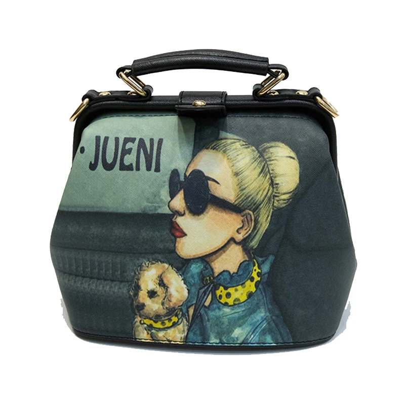 Women Handbag Leather Bag Women Shoulder Bag Doctor Small Crossbody Handbag Cartoon Pattern Rivets Girls Fashion Women Bags