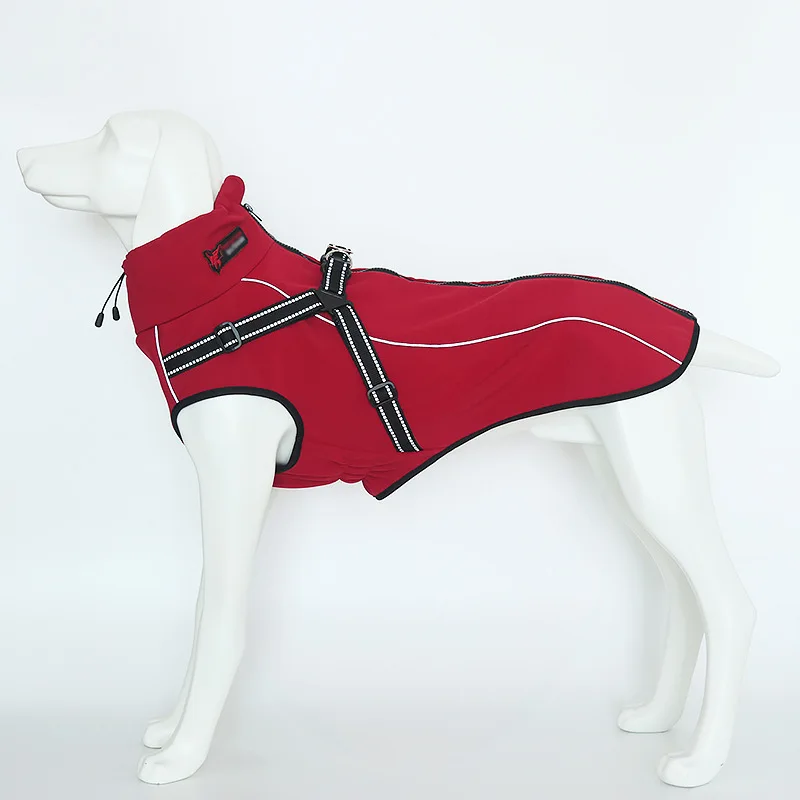 Pet Dog Jacket Polyester Fleece Lined Dog Coat with Reflective Strip Oudoor Sport Dog Clothes for Medium to Large Dogs