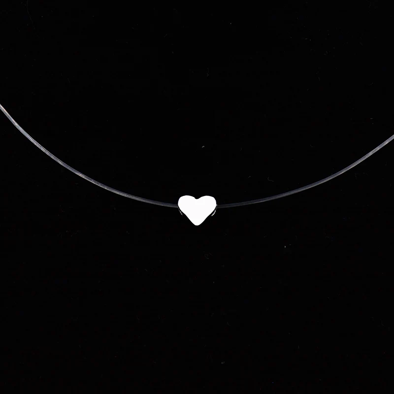 Женское прозрачное ожерелье с леской, невидимая цепочка, ожерелье с подвеской, стразы, колье, ожерелье, женское колье - Окраска металла: heart