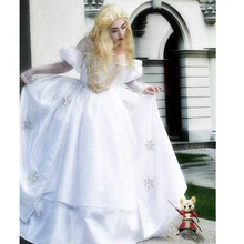2017 Halloween Cosplay Costume Alice in Wonderland White Queen Dress Gown WHITE