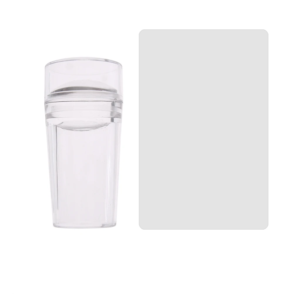 

2Pcs/Set Clear Nail Art Stamper Scraper with Cap Transparent 3D DIY Manicure Nail Tips Design Silica Gel Pattern Stamper Scraper