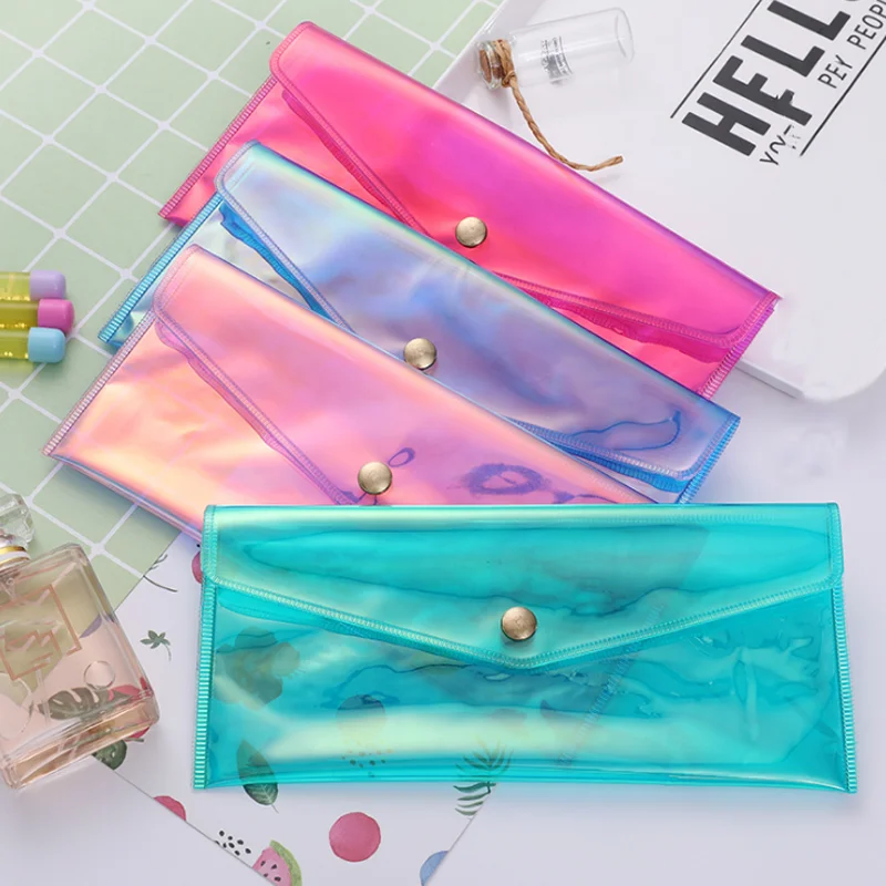 

1 Pcs Simple Colorful Transparent Laser Pencil Bag PVC Dazzle Large Capacity Pencil Cases School Stationery Office Supplies